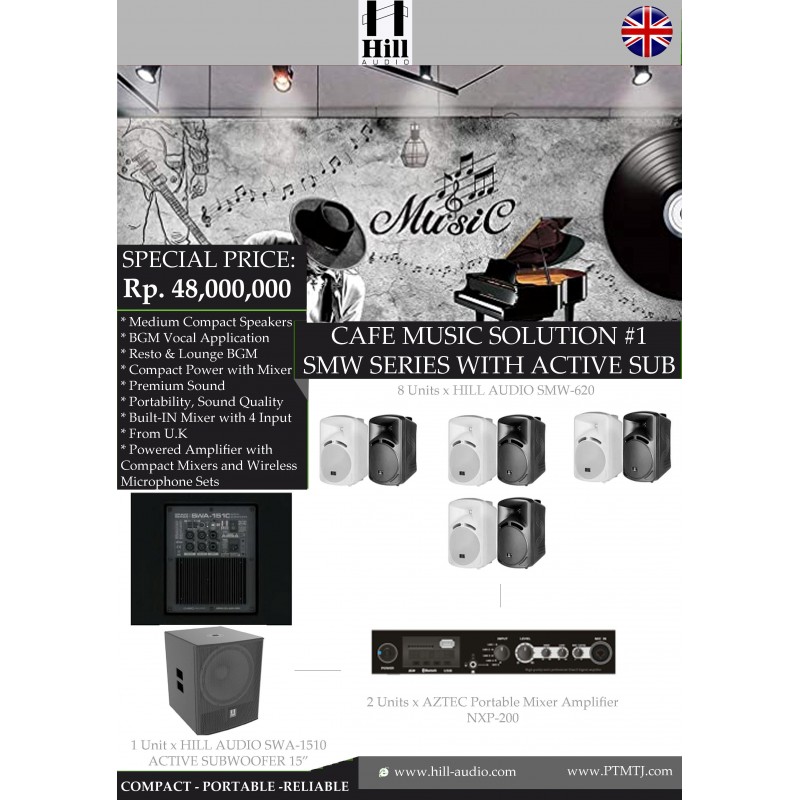 PAKET CAFE MUSIC SOLUTION #1 SMW SERIES WITH ACTIVE SUB